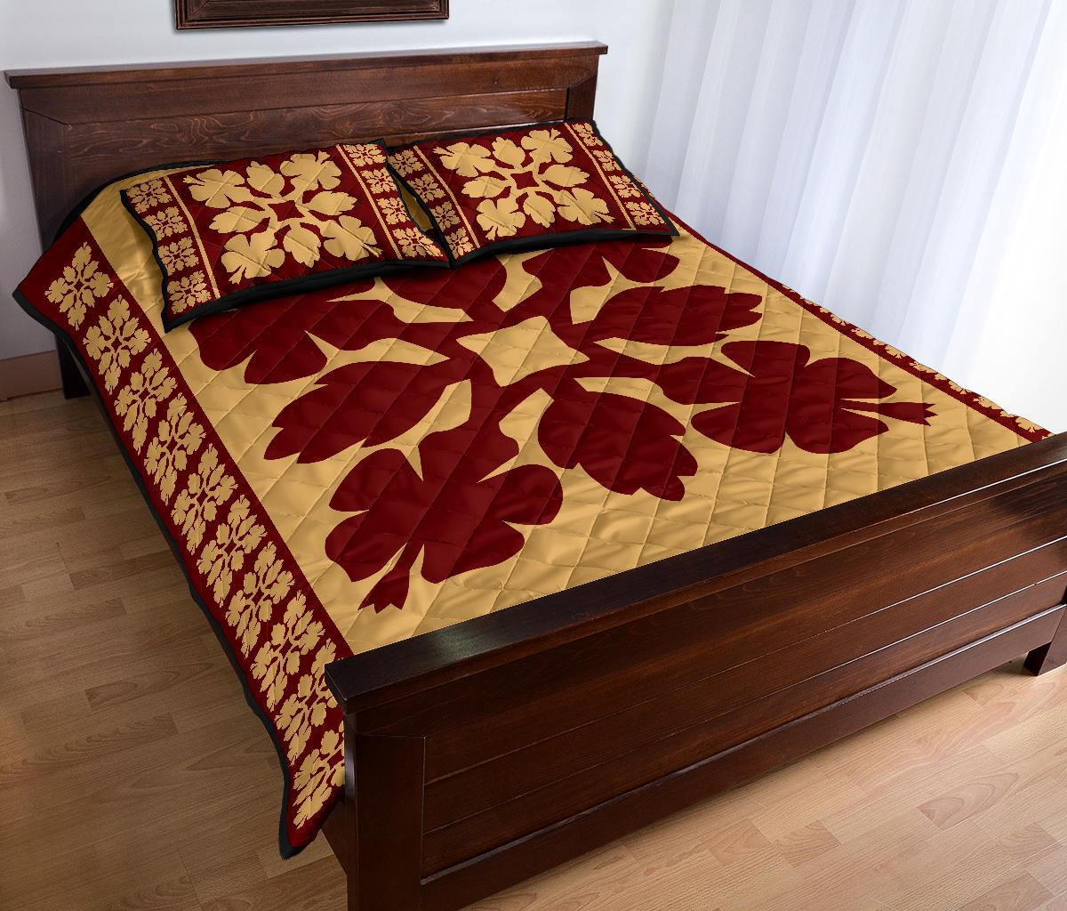 Hawaiian Quilt Pattern Hibiscus Quilt Bed Set - Polynesian Pride