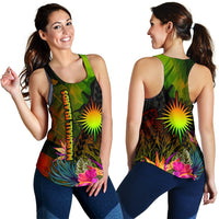 Marshall Islands Polynesian Women's Racerback Tank - Hibiscus and Banana Leaves - Polynesian Pride