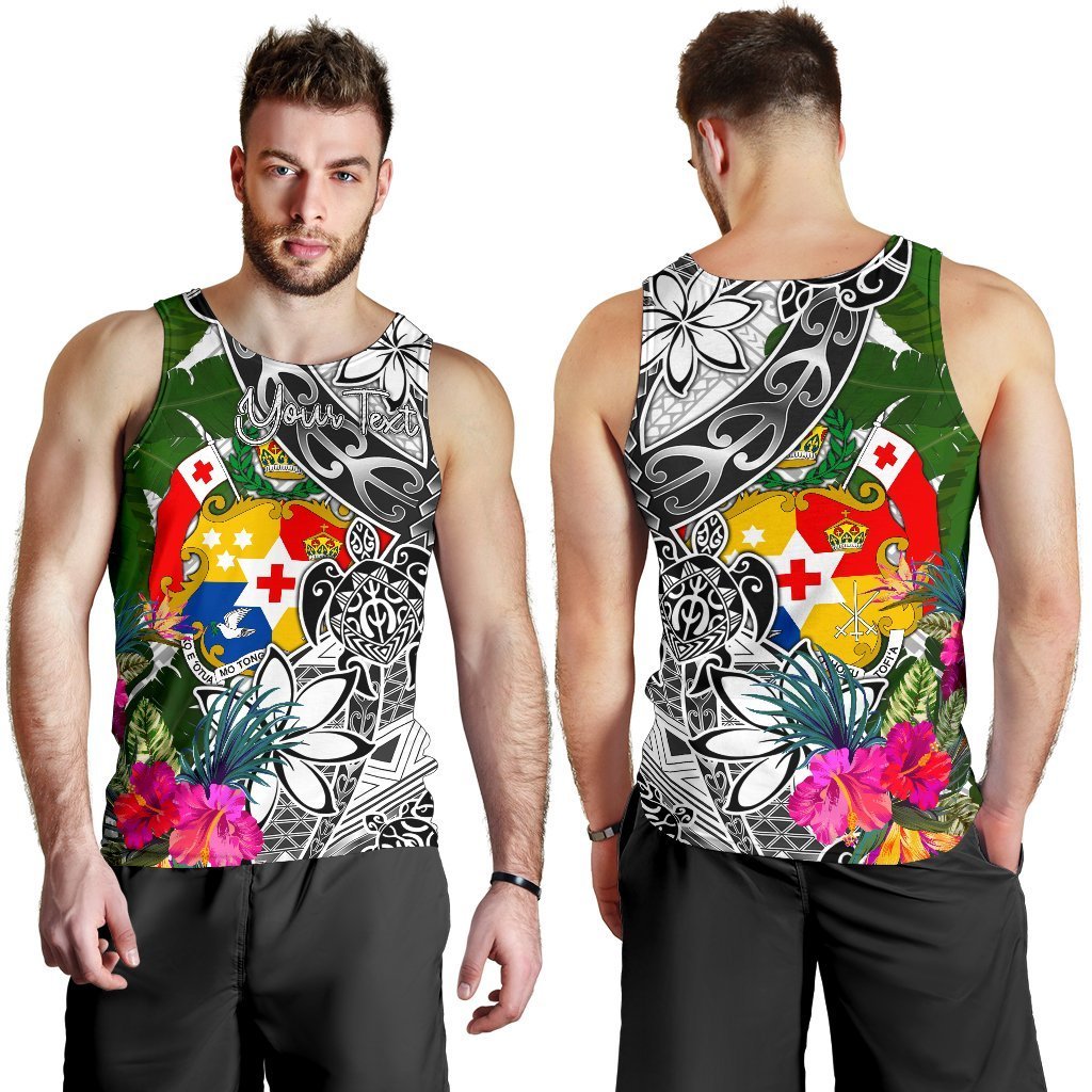 Tonga Custom Personalised Men's Tank Top White - Turtle Plumeria Banana Leaf - Polynesian Pride