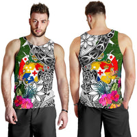 Tonga Custom Personalised Men's Tank Top White - Turtle Plumeria Banana Leaf - Polynesian Pride