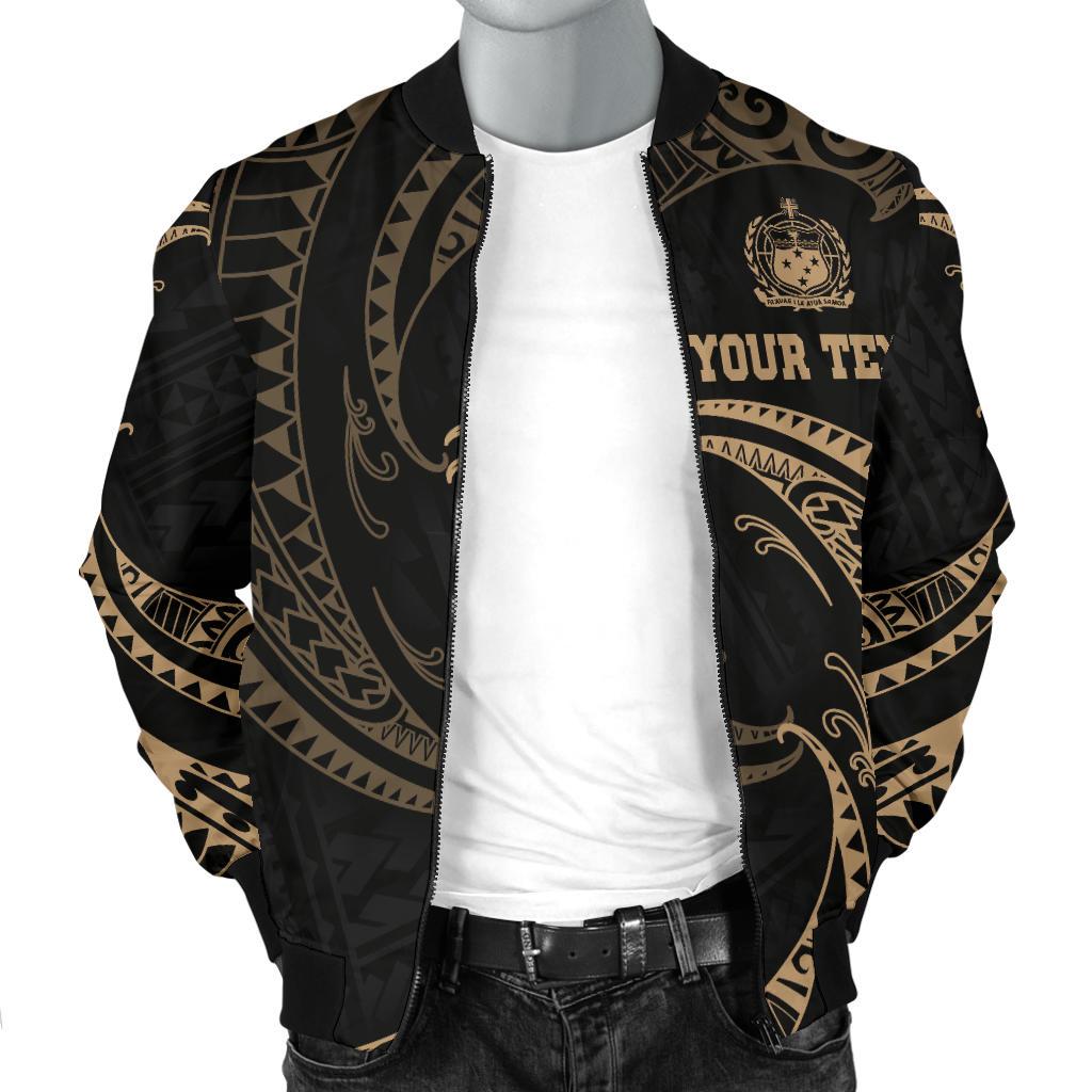 Samoa Polynesian Custom Personalised Men's Bomber Jacket - Gold Tribal Wave - Polynesian Pride