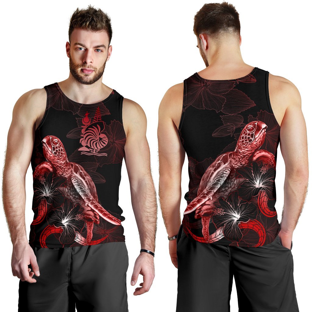 New Caledonia Men Tank Top - Turtle With Blooming Hibiscus Red - Polynesian Pride