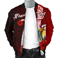 Nauru Polynesian Custom Personalised Men's Bomber Jacket - Coat Of Arm With Hibiscus - Polynesian Pride