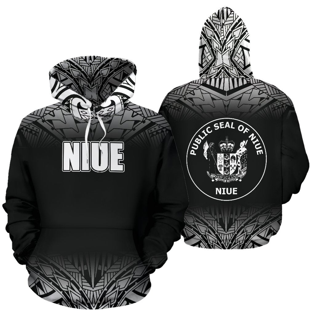 Niue All Over Hoodie Fog Black Style Unisex Black - Polynesian Pride