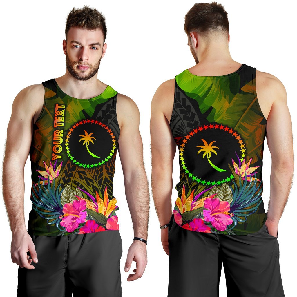 Chuuk Polynesian Personalised Men's Tank Top - Hibiscus and Banana Leaves - Polynesian Pride