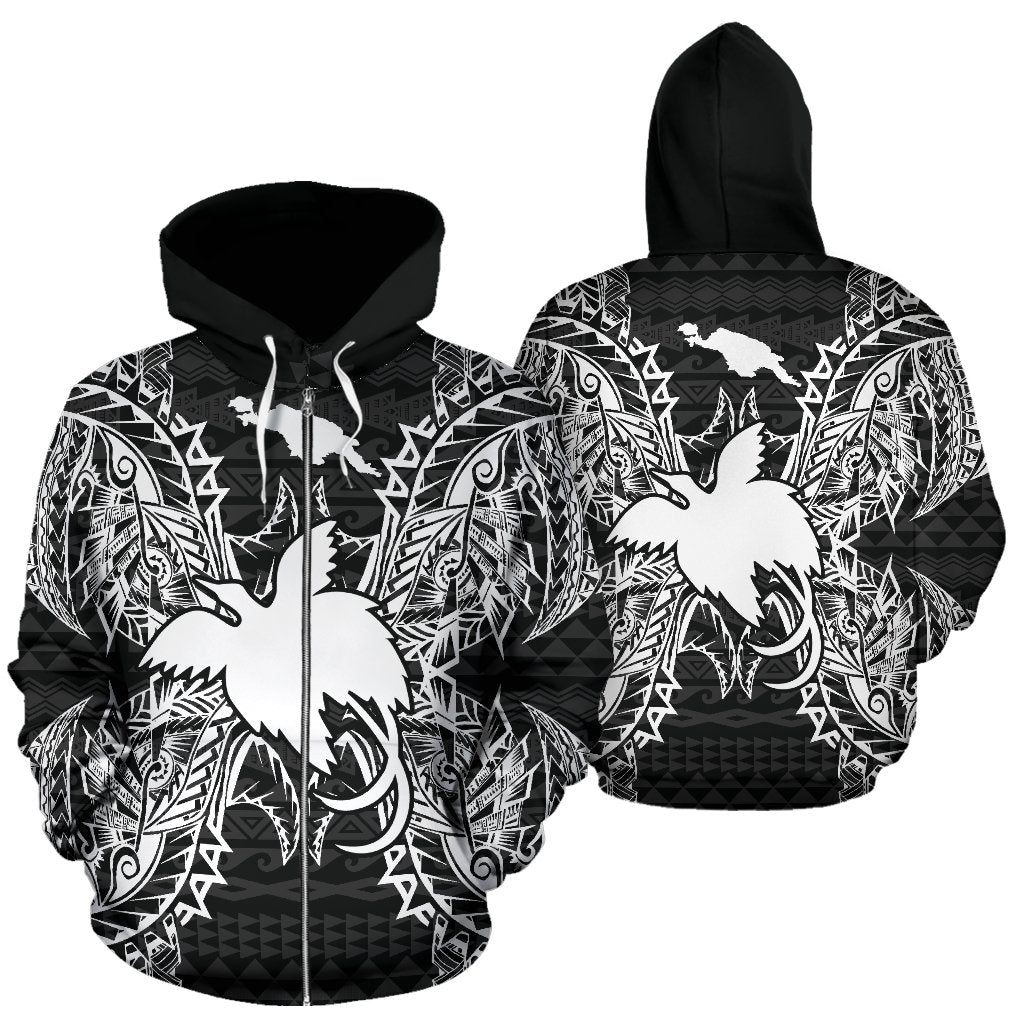 Papua New Guinea Polynesian All Over Zip up Hoodie Map Black Unisex Black - Polynesian Pride