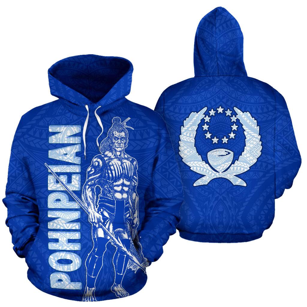 Pohnpei Hoodie Micronesia Pohnpeian Warrior Flag Color Unisex Blue - Polynesian Pride