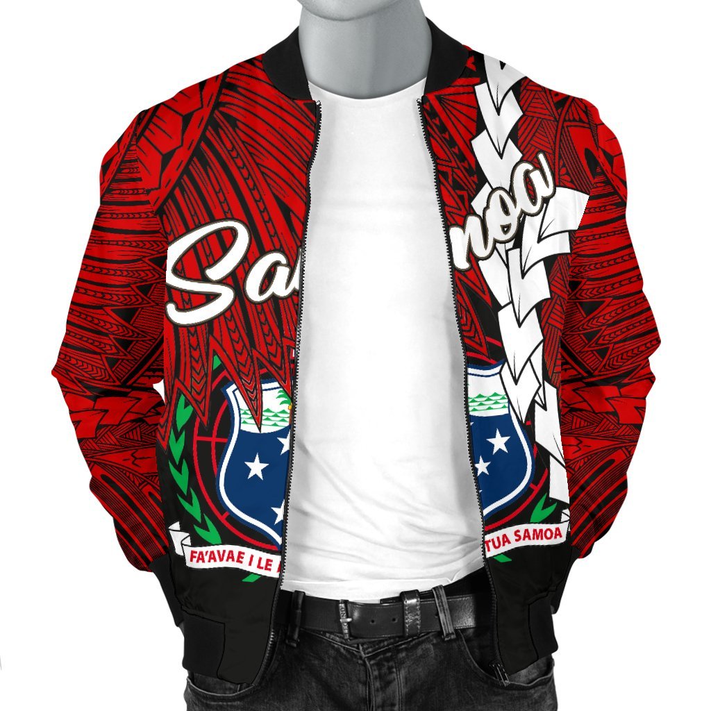 Samoa Polynesian Men's Bomber Jacket - Tribal Wave Tattoo Flag Color - Polynesian Pride
