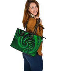 New Zealand Maori Mangopare Large Leather Tote Polynesian - Green - Polynesian Pride