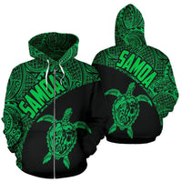 Samoa Zip up Hoodie Samoa Turtle Mermaid Polynesian Tattoo Green Unisex Black - Polynesian Pride