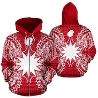 Nauru Polynesian All Over Zip up Hoodie Map Red White Unisex Red - Polynesian Pride