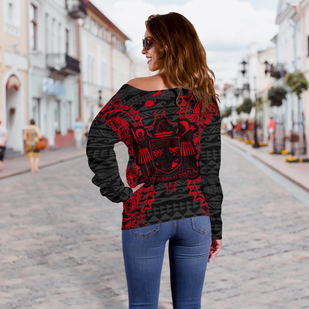 Fiji Polynesian Shoulder Sweater Map Red - Polynesian Pride