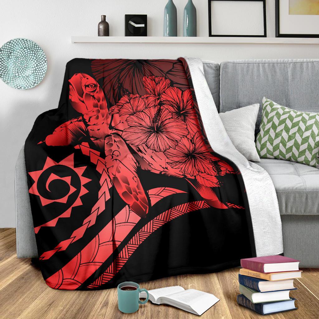 Hawaii Turtle Hibiscus Polynesian Vintage Premium Blanket - Red - Polynesian Pride