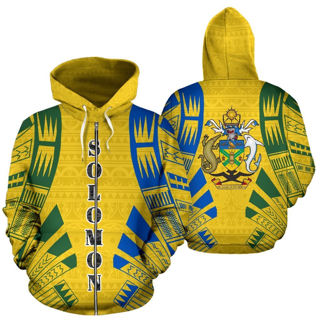Solomon All Over Zip up Hoodie Polynesian Tattoo Style Unisex White - Polynesian Pride