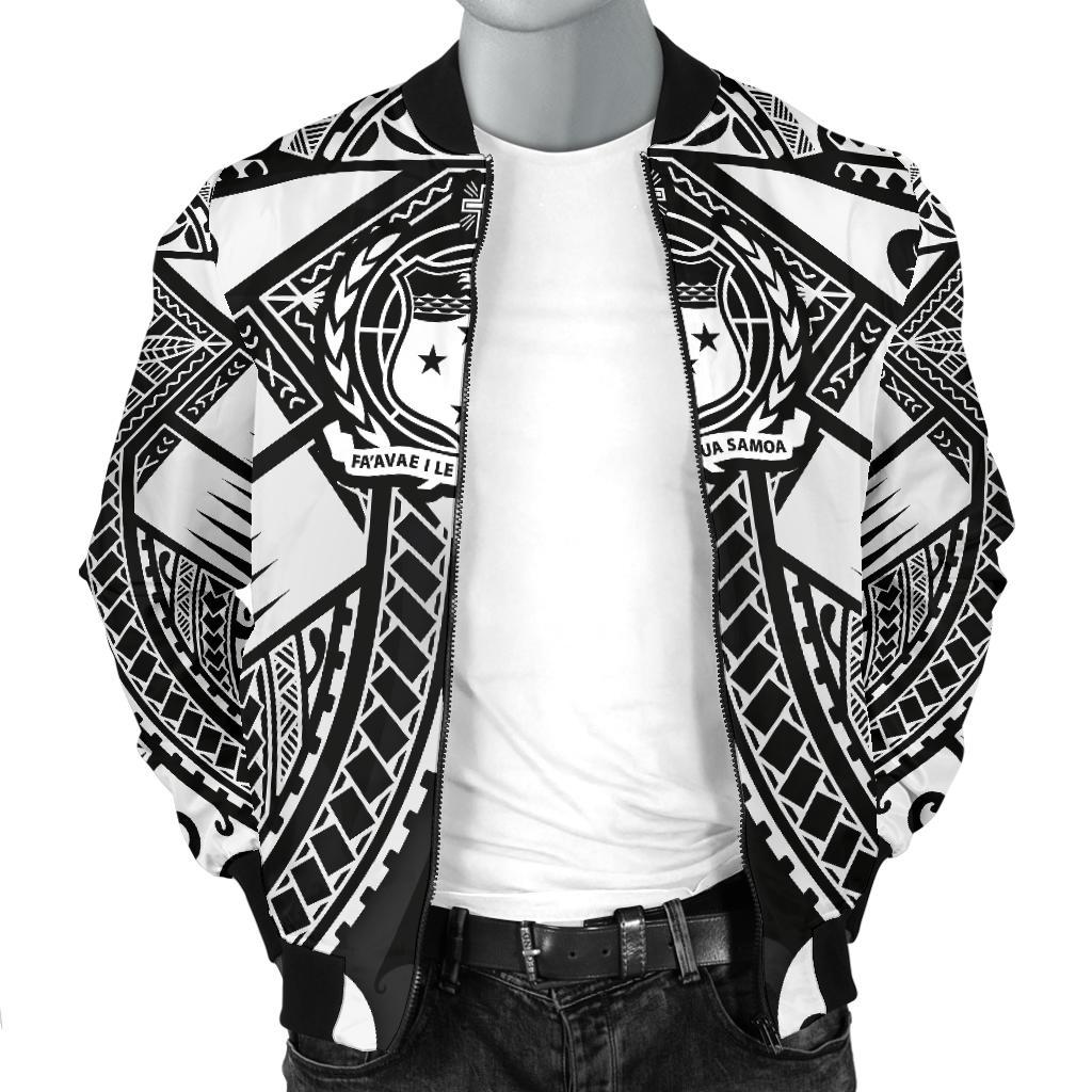 Samoa Polynesian Men's Bomber Jacket - Samoa White Seal with Polynesian Tattoo - Polynesian Pride