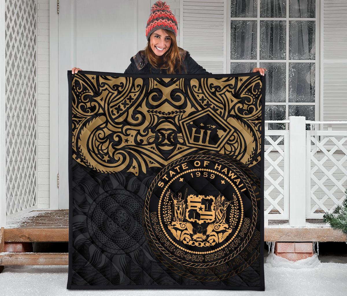 Hawaii Premium Quilt - Hawaii Seal Pride Style (Gold) - Polynesian Pride