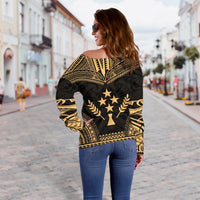 Kosrae Polynesian Chief Women's Off Shoulder Sweater - Gold Version - Polynesian Pride