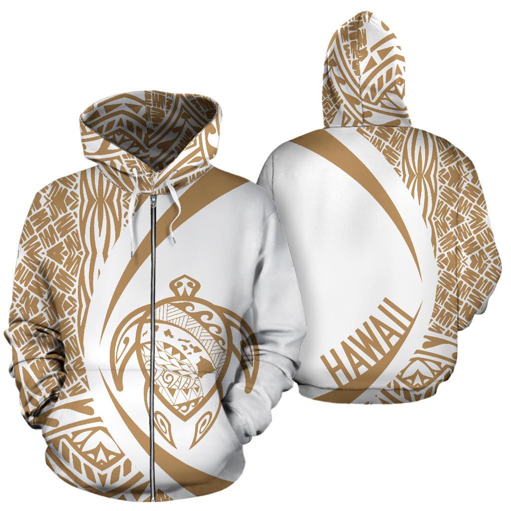 Polynesian Turtle Map of Hawaii Zip Hoodie Circle Style Unisex Gold - Polynesian Pride