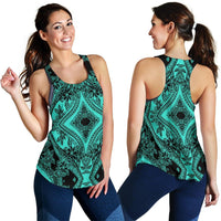 Polynesian Plumeria Mix Turquoise Black Women's Racerback Tank Top - Polynesian Pride