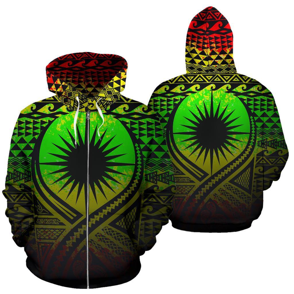 Marshall Islands All Over Zip up Hoodie Lift up Reggae Unisex Reggae - Polynesian Pride
