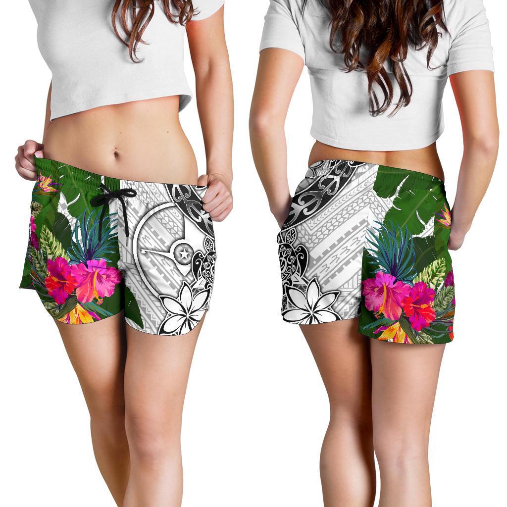 Yap Women's Short White - Turtle Plumeria Banana Leaf - Polynesian Pride