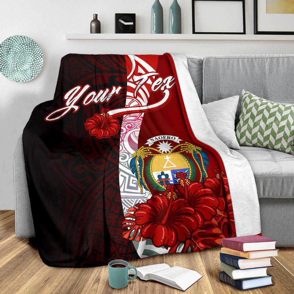 Nauru Polynesian Custom Personalised Premium Blanket - Coat Of Arm With Hibiscus - Polynesian Pride