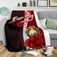 Nauru Polynesian Custom Personalised Premium Blanket - Coat Of Arm With Hibiscus - Polynesian Pride