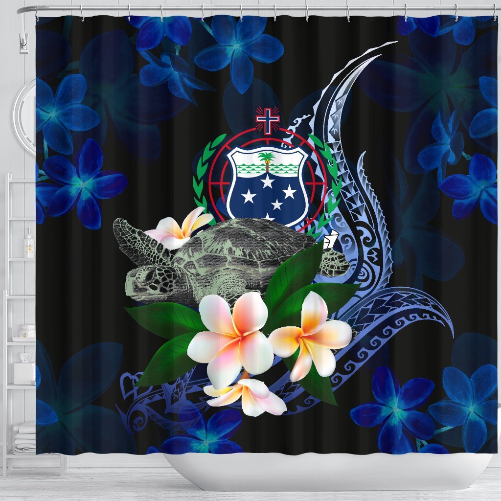 Samoa Polynesian Shower Curtain - Turtle With Plumeria Flowers - Polynesian Pride