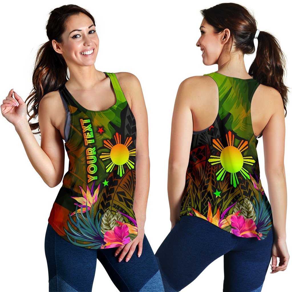 The Philippines Polynesian Personalised Women's Racerback Tank - Hibiscus and Banana Leaves - Polynesian Pride