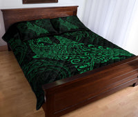 Polynesian Quilt Bed Set - Polynesian Green Shark Warrior Tattoo - Polynesian Pride