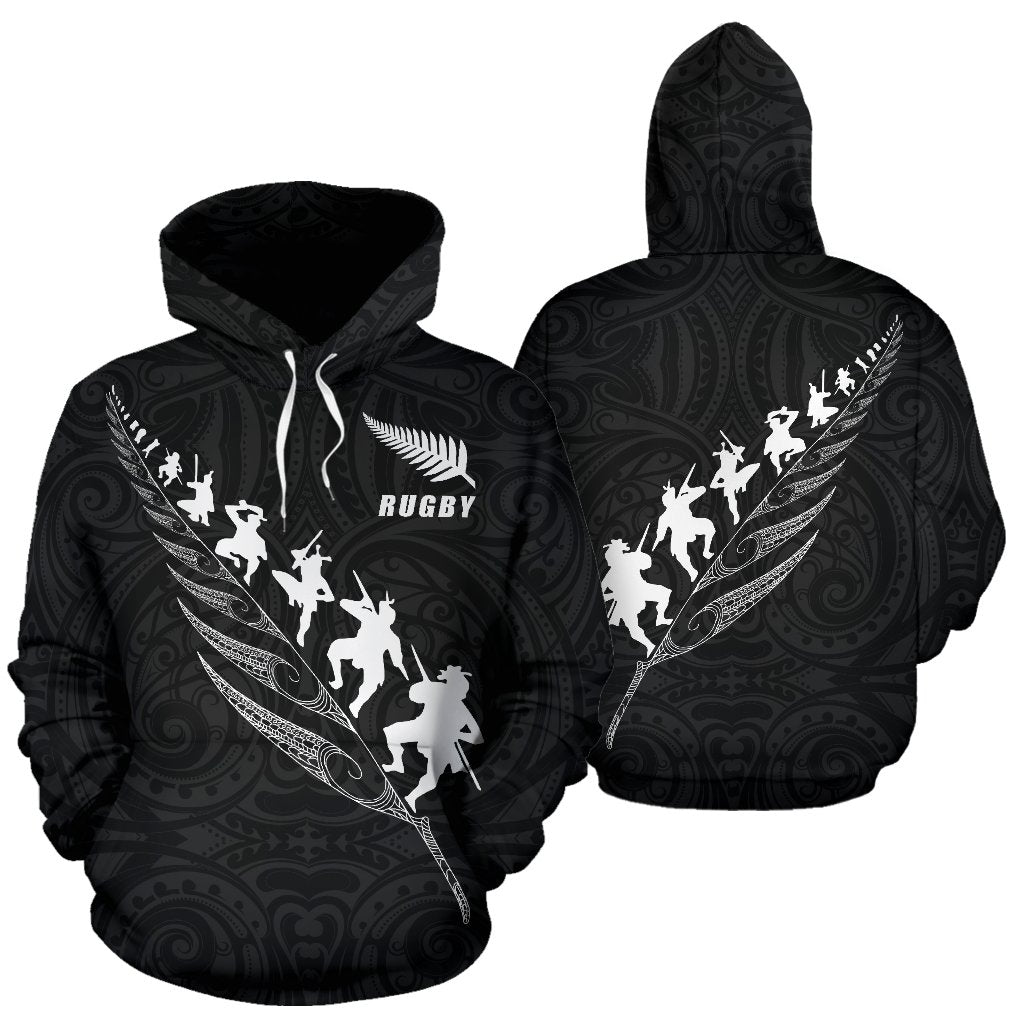 New Zealand Rugby Hoodie, Maori Haka Fern Pullover Hoodie - Polynesian Pride