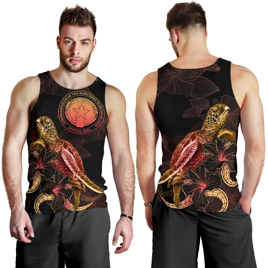 CNMI Men Tank Top - Turtle With Blooming Hibiscus Gold - Polynesian Pride