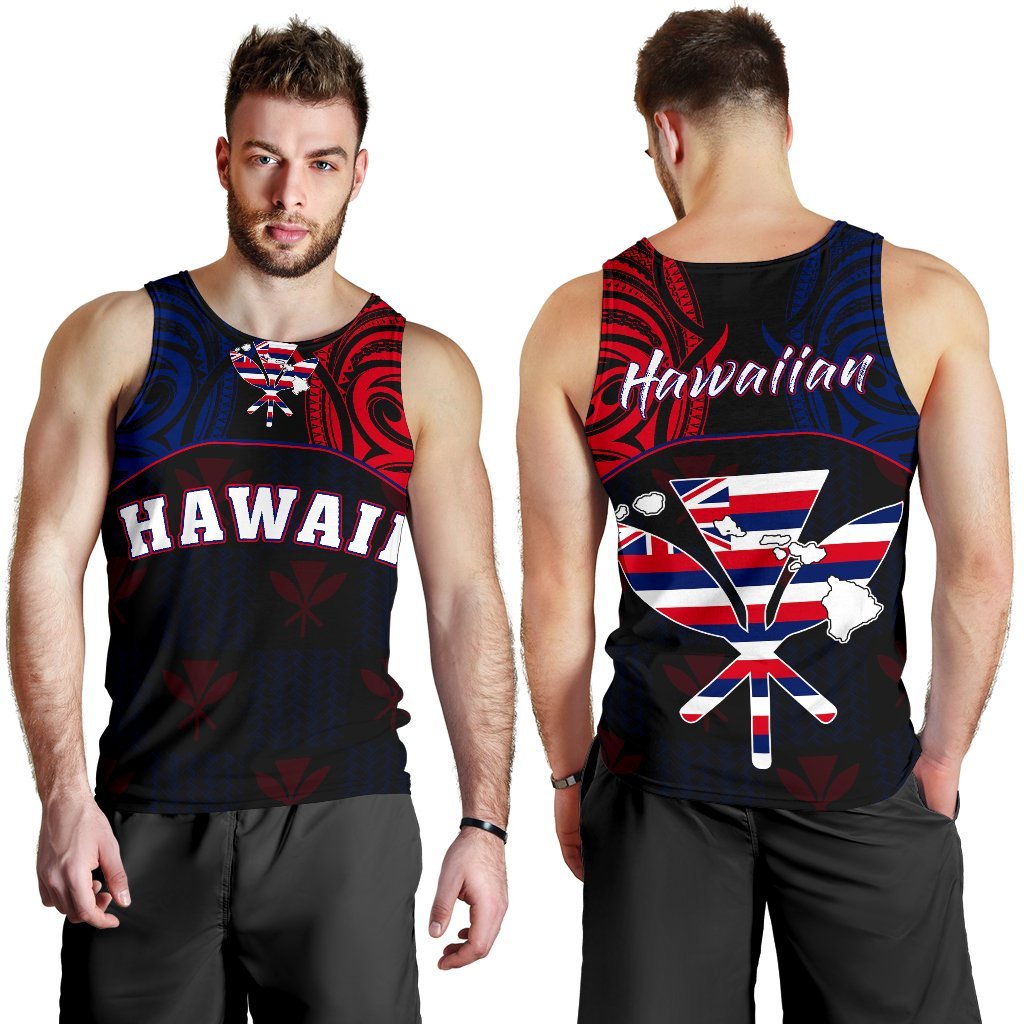 Hawaiian Kanaka Men's Tank Top Flag Nation Black Demodern AH Black - Polynesian Pride
