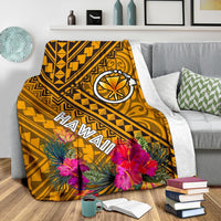 Hawaii Premium Blanket - Kanaka Maoli With Hibiscus On Polynesian Patterns (YELLOW) - Polynesian Pride