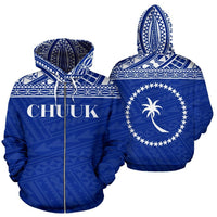 Chuuk State All Over Zip up Hoodie Federated States of Micronesia Unisex Blue - Polynesian Pride