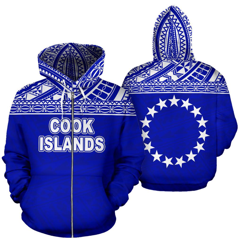 Cook Islands Polynesian Zip up Hoodie Horizontal Blue Unisex Blue - Polynesian Pride