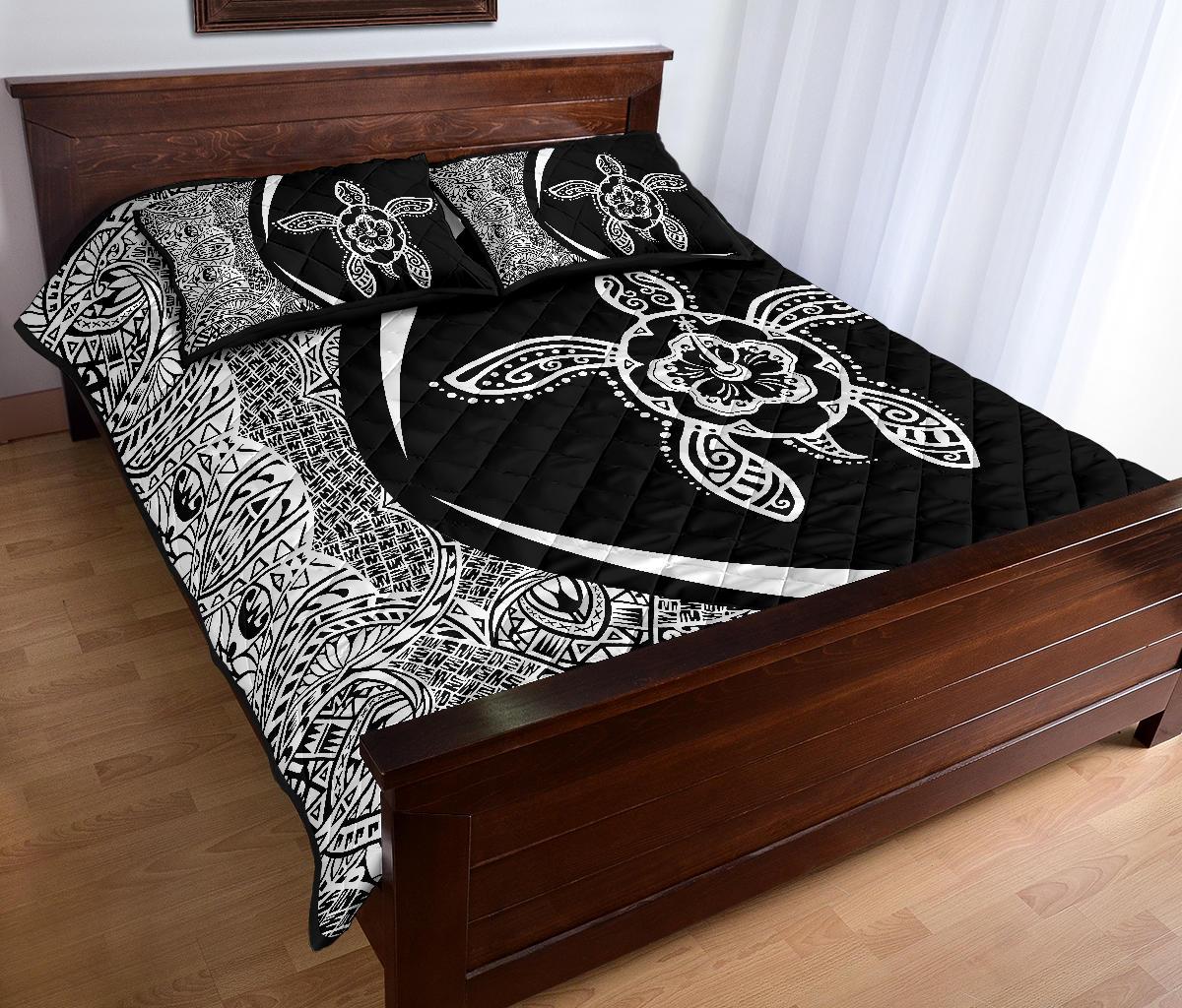 Hawaiian Polynesian Turtle Quilt Bed Set - Circle Style White - Polynesian Pride