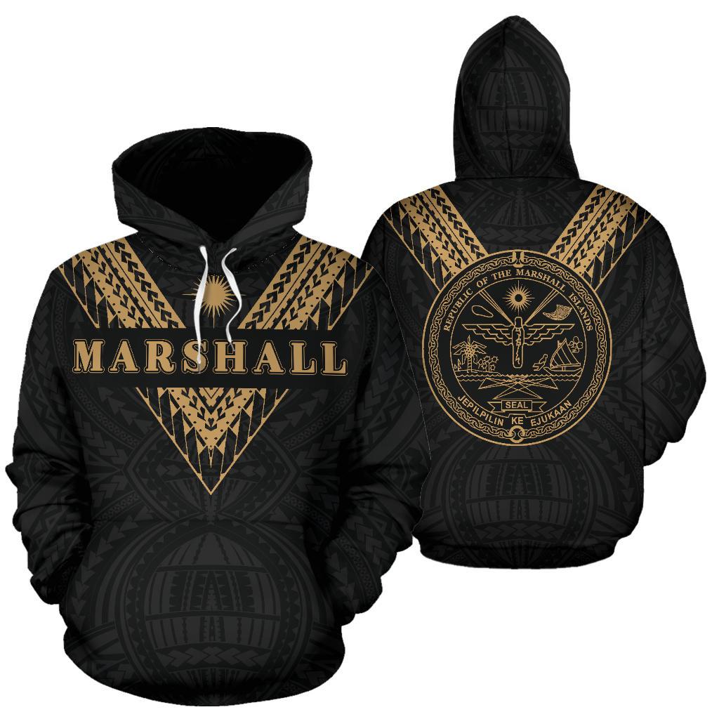 Marshall Islands All Over Hoodie Gold Sailor Style Unisex Black - Polynesian Pride