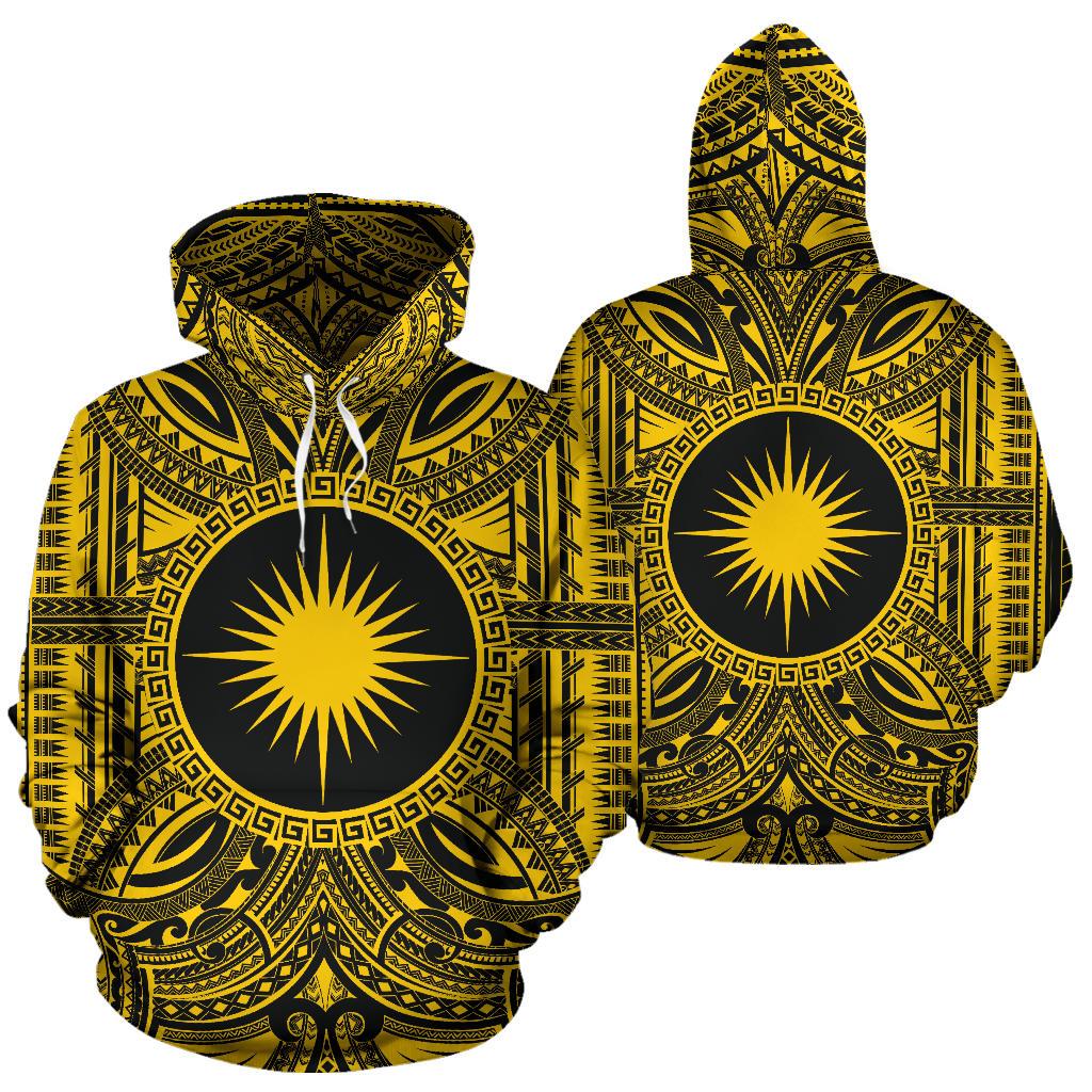 Marshall Islands ll Over Hoodie Marshall Islands Coat of rms Polynesian Gold Black - Polynesian Pride