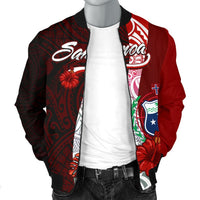 Samoa Polynesian Men's Bomber Jacket - Coat Of Arm With Hibiscus - Polynesian Pride