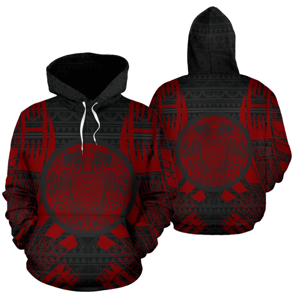 Turtle All Over Hoodie Red Tattoo Style Unisex Gold - Polynesian Pride