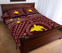Papua New Guinea Quilt Bed Set - Flag With Polynesian Patterns (Red) - Polynesian Pride