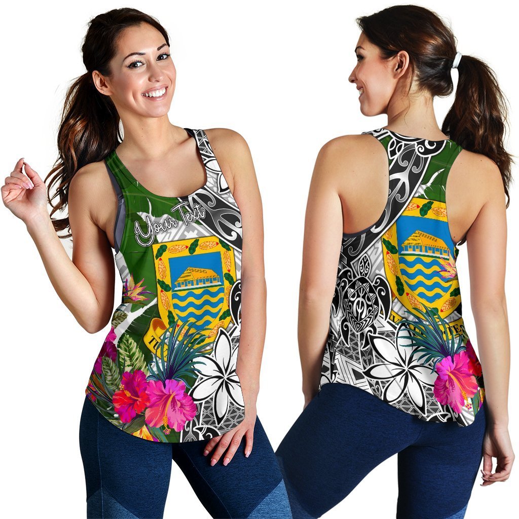 Tuvalu Custom Personalised Women's Racerback Tank White - Turtle Plumeria Banana Leaf - Polynesian Pride