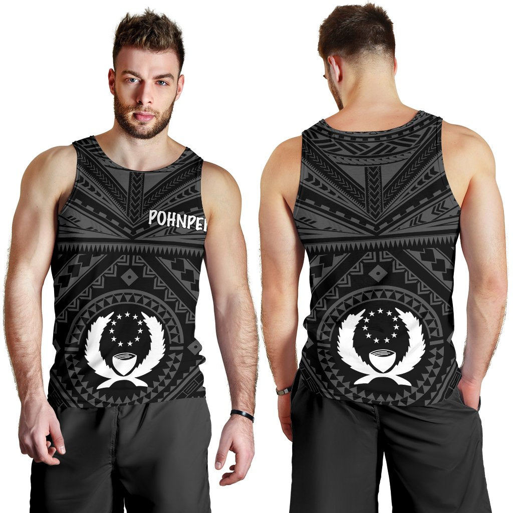 Pohnpei Men's Tank Top - Pohnpei Seal With Polynesian Tattoo Style ( Black) - Polynesian Pride