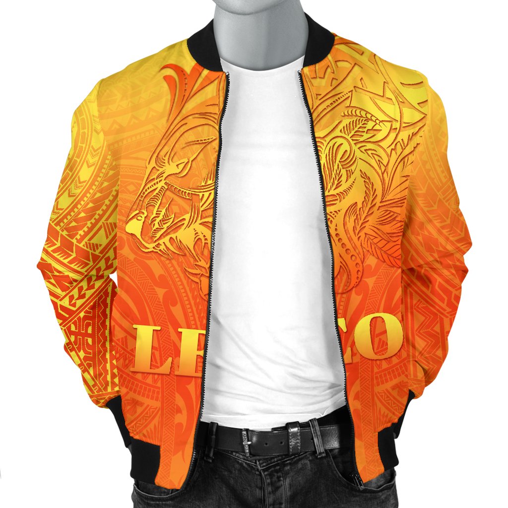 Sun In Leo Zodiac Men Bomber Jacket Polynesian Tattoo Simple - Orange - Polynesian Pride