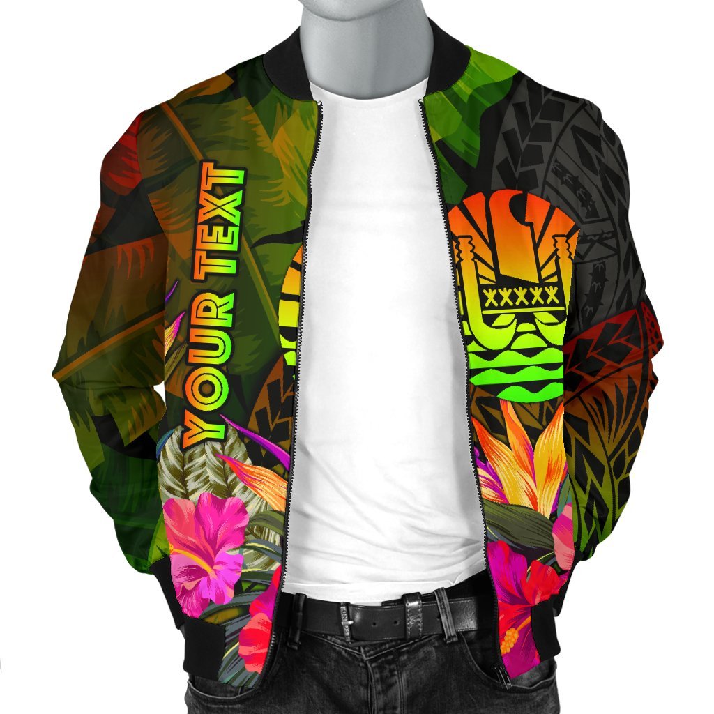 Tahiti Polynesian Personalised Men's Bomber Jacket - Hibiscus and Banana Leaves - Polynesian Pride