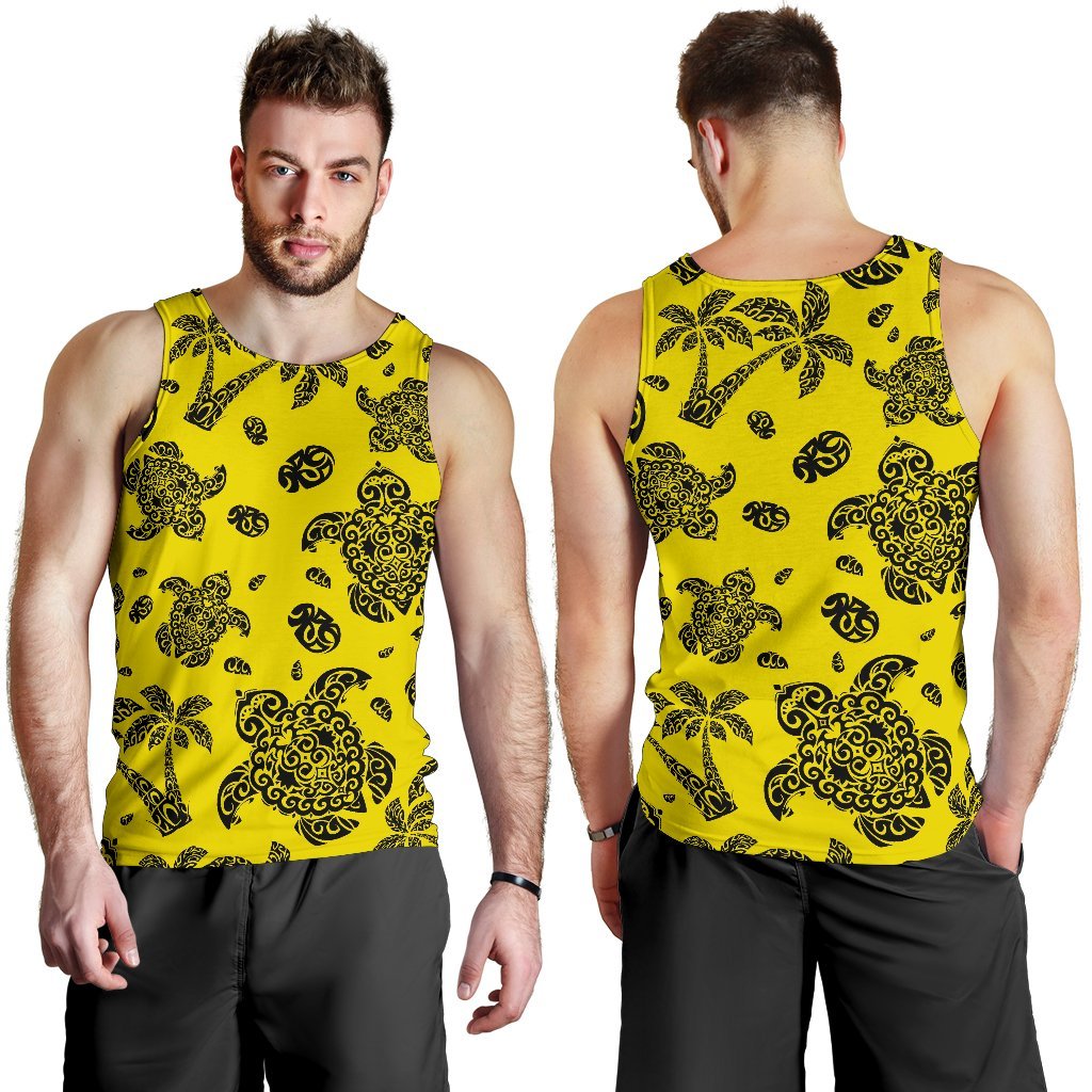 Polynesian Turtle Palm And Sea Pebbles Yellow Hawaii Men's Tank Top - Polynesian Pride