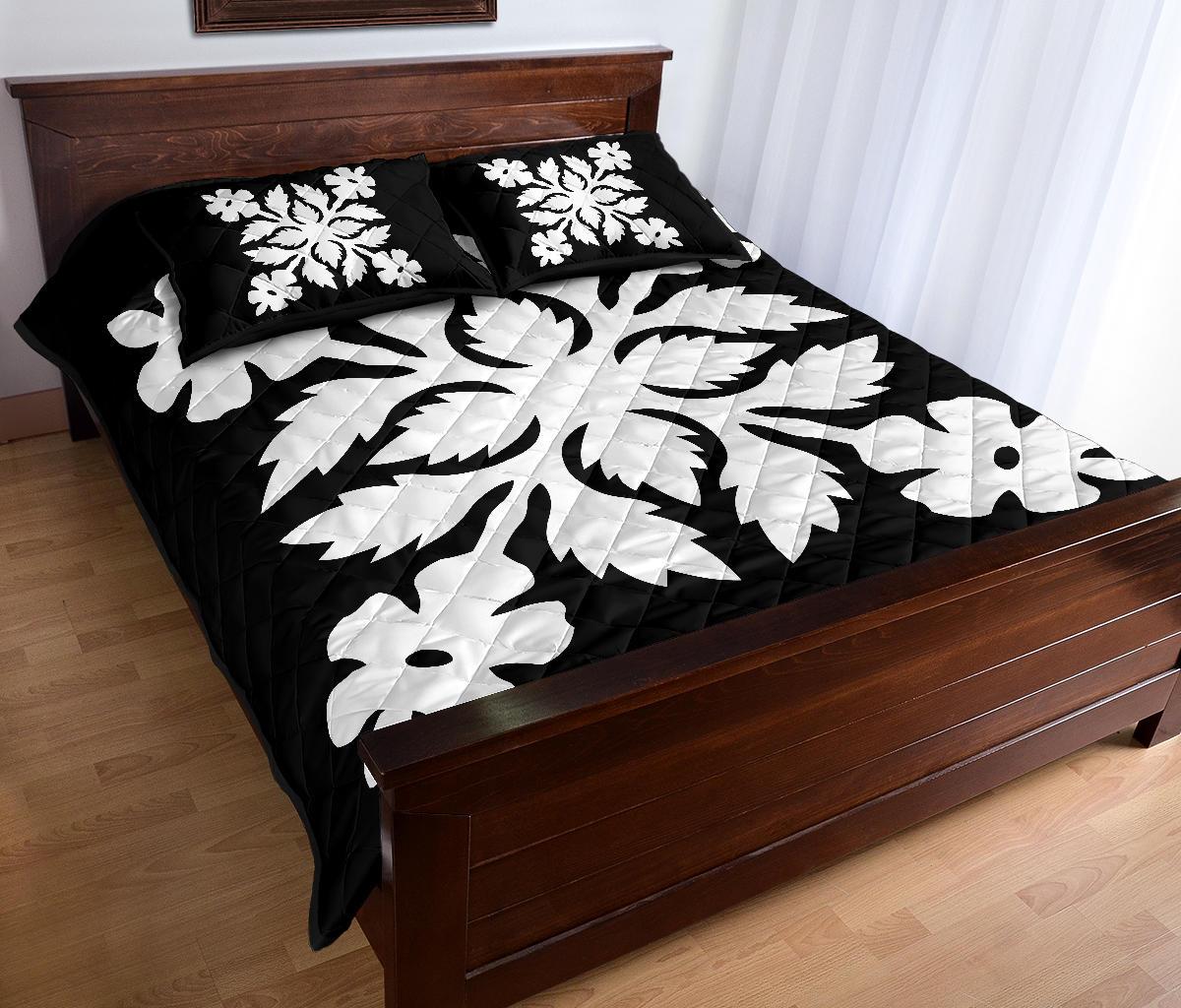 Hawaiian Quilt Bed Set Royal Pattern - Black And White - B2 Style - Polynesian Pride