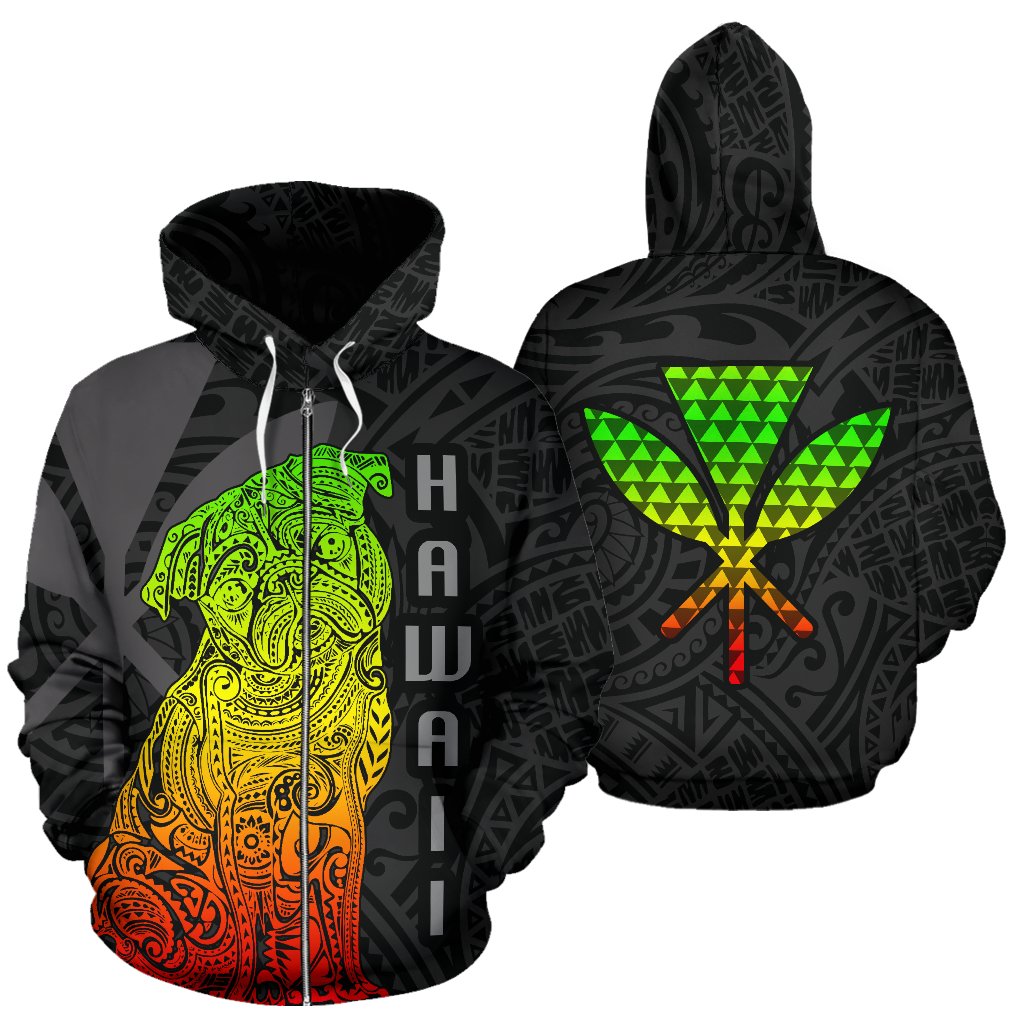 Polynesian Hawaii Zip up Hoodie Pug Style Unisex Reggae - Polynesian Pride