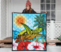 Hawaii Turtle Sea Hibiscus Premium Quilt - Sun Style - Polynesian Pride